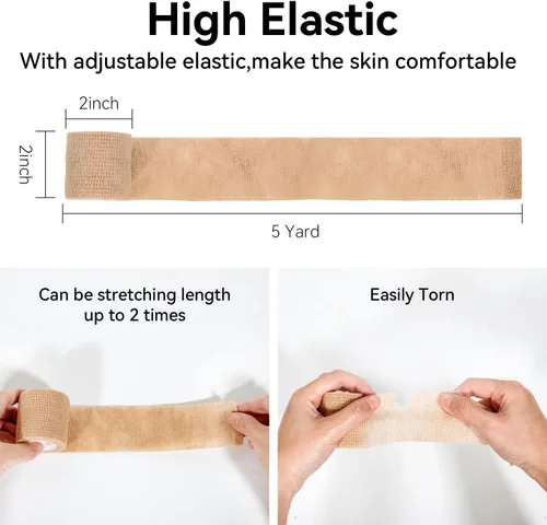 Vista 3 de Vendaje Autoadhesivo, Cinta de Vendaje, Cinta Médica, Cinta Veterinaria, Gasa de Cinta Atlética, para Primeros Auxilios, Deportes, Muñeca, Tobillos
