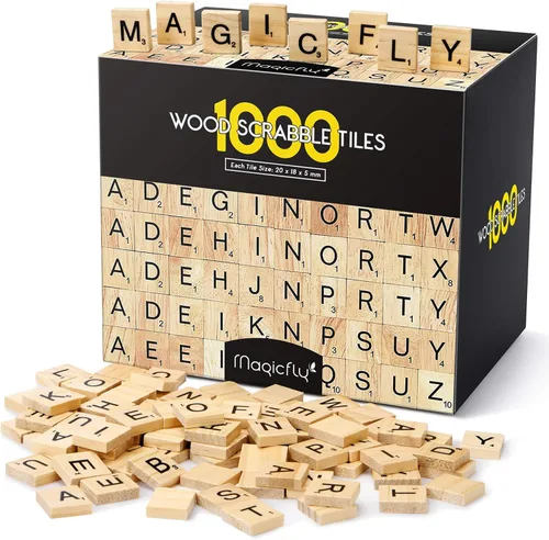 Vista 8 de Magicfly 500 azulejos de letras, azulejos de madera Scrabble para manualidades, letras de madera de la A a la Z para manualidades, ortografía, juego