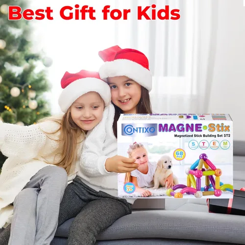 Vista 7 de Contixo ST2 Kids Magnetic Stix Stick 68 piezas de bloques de construcción 3D STEM Construcción, Tableros de juego creatividad, imaginación