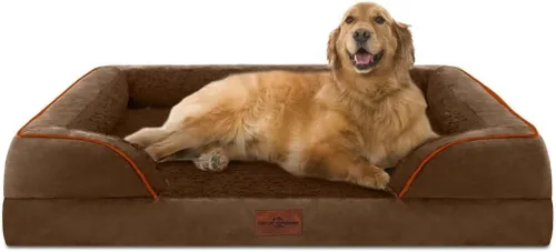 Vista 217 de Comfort Expression - Cama ortopédica para perros pequeños, 20 x 14 pulgadas, cama impermeable y de apoyo de espuma con cojines removibles, sofá