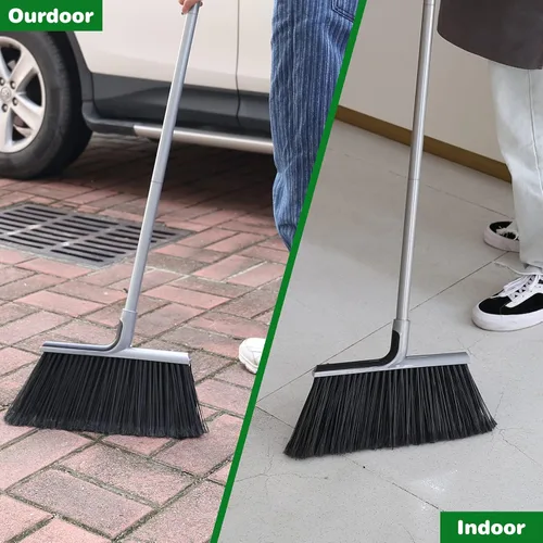 Vista 2 de Escoba para interiores y exteriores para limpieza de suelos con mango largo de 58 pulgadas, escobas angulares resistentes para el hogar, garaje