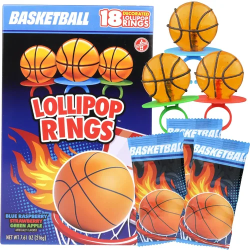Needzo Anillos de piruleta de baloncesto, caramelos en forma de bola deportiva, 18 ventosas