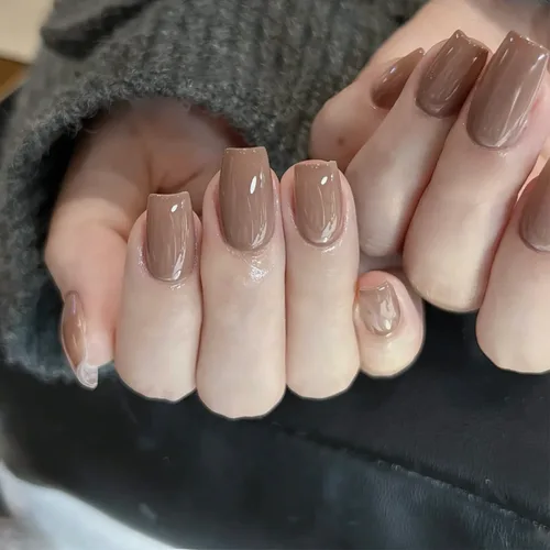 Vista 2 de 24 uñas acrílicas medianas a presión con forma cuadrada, uñas acrílicas de color puro, uñas con pegamento de cobertura completa, uñas postizas