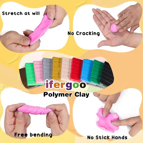 Vista 2 de ifergoo Arcilla polimérica, 3.53 oz (3.53 onzas) de arcilla modelo horneada para esculpir, bricolaje, creación artística y proyectos escolares, Negro