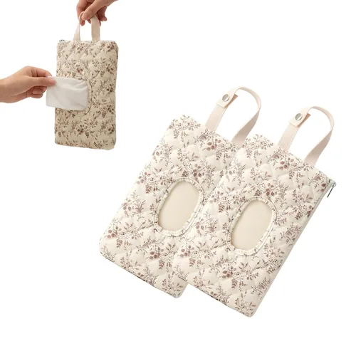 Vista 8 de 2 bolsas acolchadas florales para toallitas para bebé con correa, funda portátil reutilizable para cochecito y bolsa de pañales, dispensador