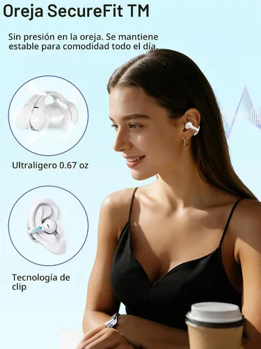 Vista 4 de M31 Auriculares inalámbricos de oreja abierta, con clip, ligeros, ajuste de 0.18 oz, control Omni Tap de gran alcance, sonido de 68 horas, Bluetooth