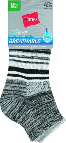 Vista 2 de Hanes Calcetines de tobillo ligeros y transpirables para mujer, paquete con 6 pares