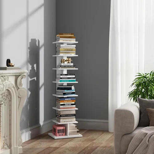 Vista 30 de TUTOTAK Estantería estrecha, estantería de 6 niveles, estante de libros con espaldera para espacios pequeños, estante de esquina de pie para sala