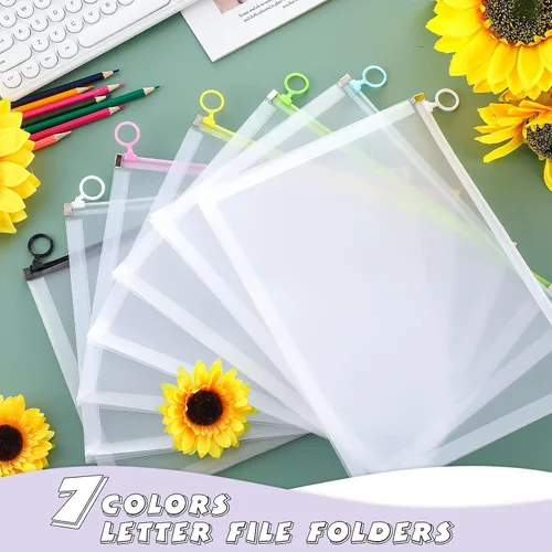 Vista 5 de Yexiya 14 sobres de plástico transparente con cremallera para el regreso a clases, carpeta de documentos con cremallera A4, carpeta de archivos