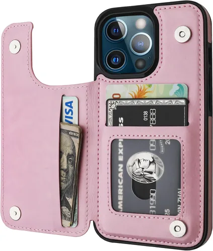 Vista 12 de ONETOP - Funda tipo cartera compatible con iPhone 13 Pro con soporte para tarjetas, funda de piel sintética con ranuras para tarjetas, doble cierre