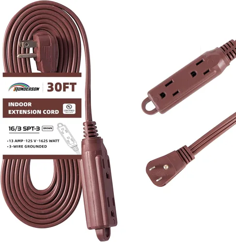 Vista 16 de Cable de extensión de enchufe plano de 3 tomas, certificado UL, cable de extensión para interiores de 16 calibre 1 pie negro de 3 puntas, tira