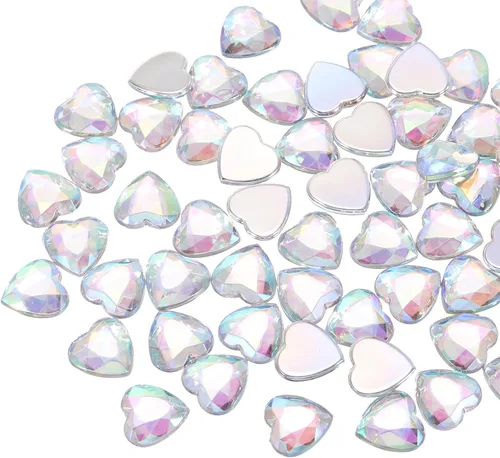 Vista 8 de MECCANIXITY 40 piezas de cuentas de acrílico con forma de corazón, 12 mm, con parte trasera plana, gemas de plástico para joyería, pegatinas