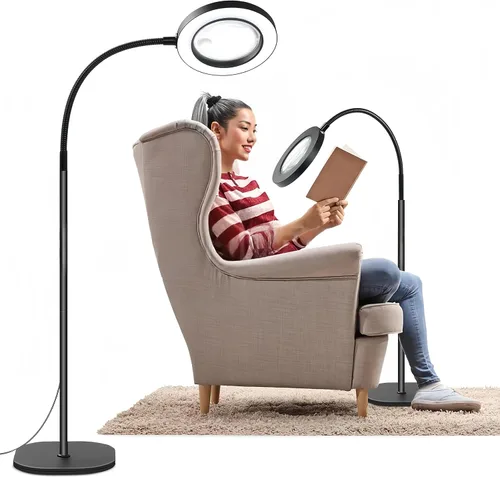 Lupa de 10X con luz de tres colores de temperatura LED de altura ajustable luces de piso adecuadas para leer, artesanías y comerciantes de joyas