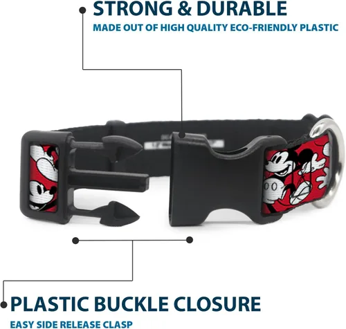 Vista 4 de Buckle-Down Collar de clip de plástico, Mickey Mouse poses dispersos rojo/negro/blanco, 1 pulgada de ancho, se adapta a cuello de 9 a 15 pulgadas