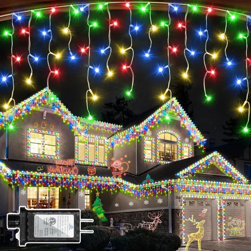 Vista 14 de 612 luces LED de Navidad de 60 pies con 136 caídas, 12 modos de iluminación, decoración navideña multicolor, luces centelleantes regulables 2-Varios