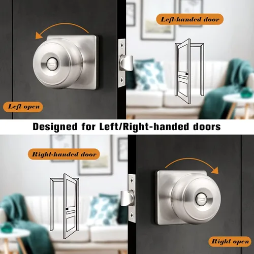 Vista 6 de Probrico - Perillas de puerta de níquel cepillado cuadradas, perilla de puerta de privacidad para dormitorio y baño, manijas de puerta