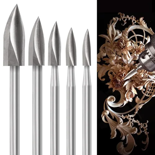 Herramientas de tallado de madera para herramienta rotativa, 5 piezas de herramientas de carpintería HSS Juego de brocas de grabado para