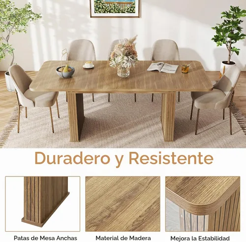 Vista 7 de Zevemomo Mesa de Comedor Expandible de 63"-78.7", Mesa de Cocina Estilo Granja para 6-10 Personas, Mesa de Comedor Rectangular Extensible, con Riel