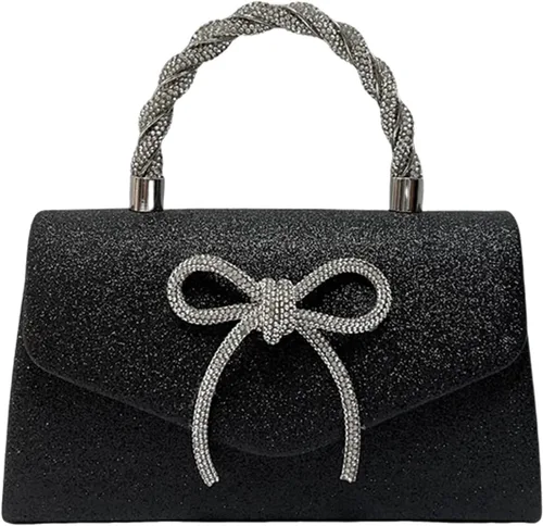 Bolso de noche para mujer, embrague de lazo brillante, bolso formal de embrague de diamantes de imitación de boda adecuado para fiestas