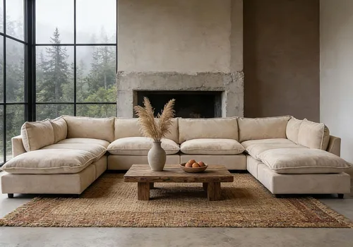 Vista 11 de Iroomy Sofá modular seccional, sofá de nube de gran tamaño - otomano - Beige Premium Chenille, Without Compress, Oversized, Cloud Comfort, Thick