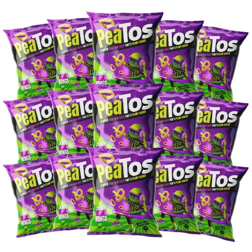 PeaTos Anillos crujientes, bocadillos veganos saludables bajos en calorías, sin gluten, 0.14 oz de proteína, fibra de 0.11 oz | Bolsas de cebolla