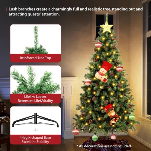 Vista 6 de 7FT Christmas Tree Artificial Christmas Tree Fake Fluffy Xmas Trees Holiday Decoration with Metal Foldable Stand for Home, Office, Holiday, Party