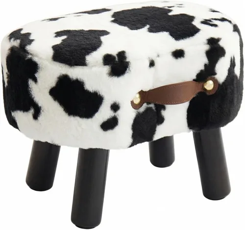 Vista 10 de Reposapiés otomano pequeño, taburete con asa, reposapiés otomano de terciopelo con asiento acolchado, taburete curvado con patas de madera para sala