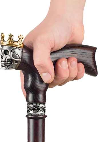 Vista 4 de Asterom Handmade Wood Walking Cane for Men - Skull King - Cool Men's Wooden Canes Fashionable Walking Stick