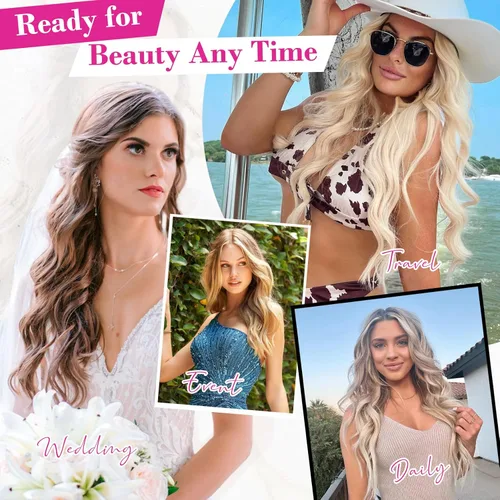 Vista 6 de REECHO Extensiones de cabello rubio, 20 pulgadas, extensiones de cabello grueso y largo con clip, extensiones de cabello sintético suave natural