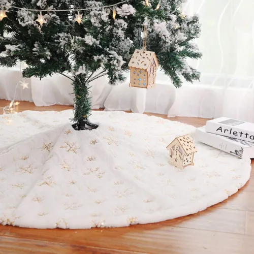 Falda de árbol de Navidad de 30/36/49 pulgadas, faldas de árbol de Navidad blancas bordadas con copos de nieve para decoraciones de Navidad, fiestas