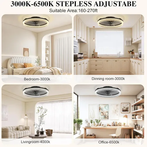 Vista 6 de Ventiladores de techo con luces y control remoto Fandelier - Negro 20'' de montaje al ras de perfil bajo, ventiladores de techo modernos