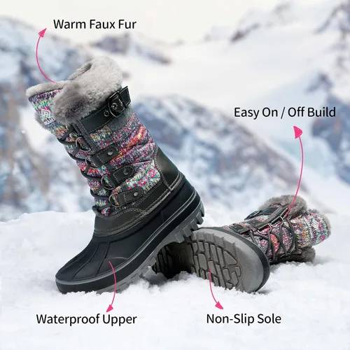 Vista 3 de DREAM PAIRS - Botas de nieve para el invierno, impermeables y con aislamiento para niños