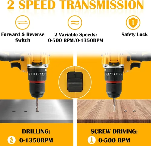 Vista 8 de Kit de taladro inalámbrico de 20 V MAX, conjunto de herramientas eléctricas con batería y cargador, 23 piezas de brocas, velocidad variable