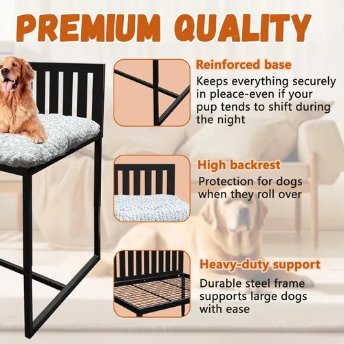 Vista 4 de Beside - Cama para perro, literas para perros de altura ajustable, marco de cama de metal para perros con cojín, tamaño mediano