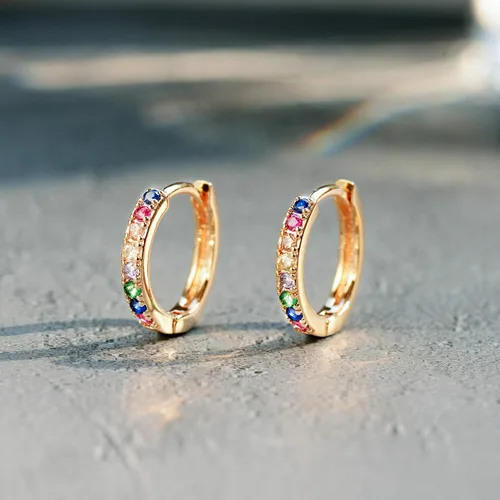 Vista 5 de VACRONA - Aretes tipo arracada de aro para mujer, chapados en oro de 14 quilates, diseño de Huggie
