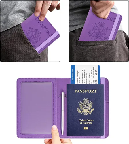 Vista 5 de ACdream Combo de portatarjetas de pasaporte y vacunación, funda con ranura para tarjeta de vacunación CDC, protector organizador de documentos