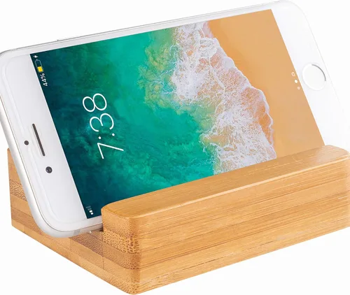 Vista 6 de Encozy Soporte para teléfono celular con amplificador de sonido, soporte de madera de bambú natural para teléfono móvil (soporte de sonido)