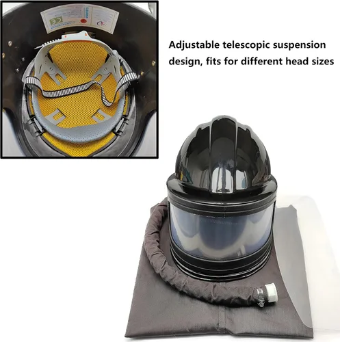 Vista 2 de Casco Sandblaster Seguro con Alimentación de Aire, Casco de Arenado, Protector de Hombro, Capucha de Arenado, Termostato Sandblaster, 5 Piezas