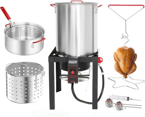 NUUK Freidora de pavo de 30 cuartos de galón y freidora de pescado de 10 cuartos de galón, olla de aluminio con canasta, quemador de 50,000 BTU