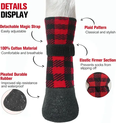 Vista 3 de BEAUTYZOO Calcetines impermeables para perros para evitar lamer las patas, calcetines de Navidad para perros para suelos de madera dura