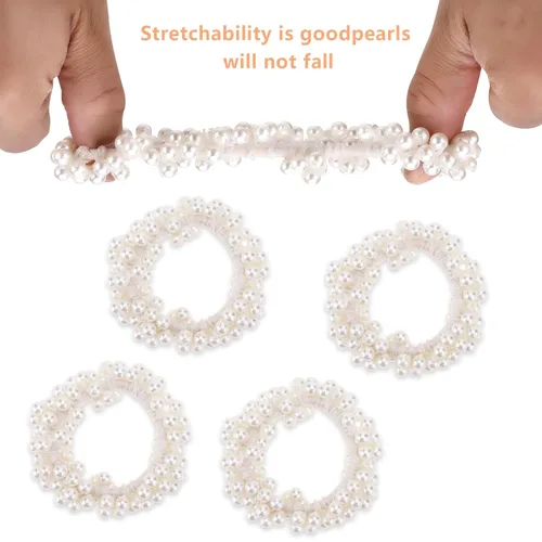Vista 3 de Lusofie 4 ligas para el cabello con perlas blancas y perlas elásticas para coleta de caballo, accesorios para el cabello para mujeres y niñas