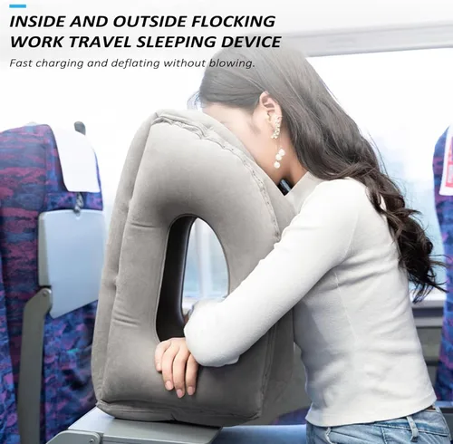 Vista 7 de Almohada inflable de viaje, almohada portátil en forma de U para avión multifuncional para cuello y cabeza, almohada de regazo para aviones, trenes