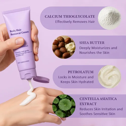 Vista 3 de Crema de depilación corporal para mujeres, área de bikini, piernas, axilas, brazos, hidrata, nutre fórmula suave con espátula, 3.53 onzas