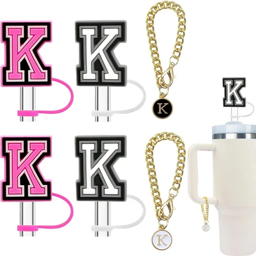 Vista 17 de Haundry Paquete de 4 fundas de popote para vaso Stanley, reutilizable, de 0.394 pulgadas, con 2 piezas de dije de letra inicial, accesorios