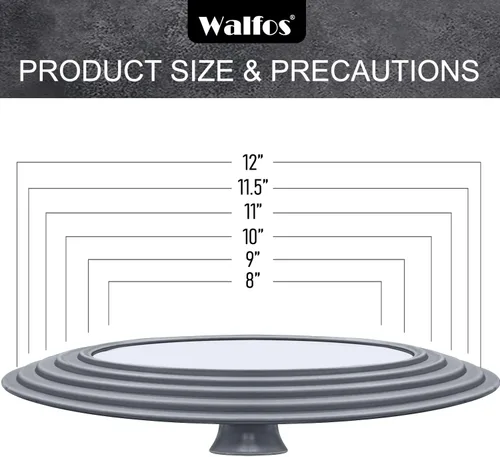 Vista 4 de Tapa Universal para Ollas, Sartenes y Cacerolas - Walfos Tapa de Vaso de Vidrio Templado con Borde de Silicona Resistente al Calor, Libre de BPA