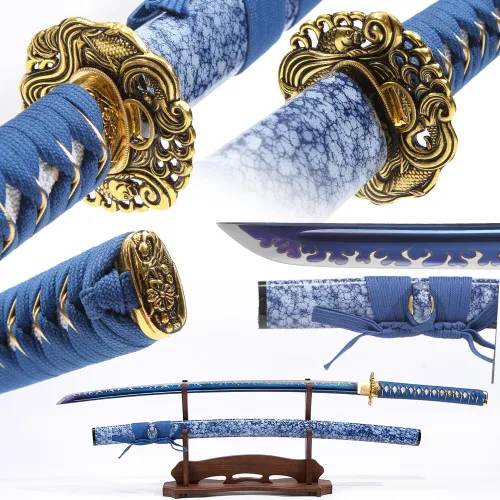 Espada Katana real afilada: las espadas samuráis japonesas son un regalo único para hombres. La hoja de espada de acero de alto carbono de espiga