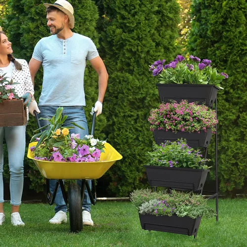 Vista 5 de OYEAL Cama de Jardín Elevada de 4 Niveles Jardineras Verticales para Interior y Exterior Caja de Jardinera Elevada con Patas Jardinera de Hierbas