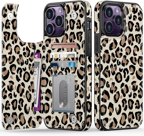 Vista 723 de LETO para iPhone 15 Pro Funda tipo cartera - Tapa tipo folio con patada - Diseños de moda - Tarjetero - Funda protectora para mujeres y niñas - 6.1