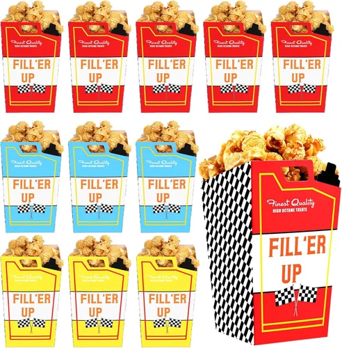 Outus 24 piezas de dos decoraciones rápidas de cumpleaños, latas de combustible, cajas de palomitas de maíz, dulces de palomitas de maíz, contenedor