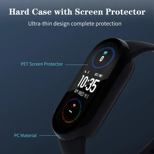 Vista 4 de [Paquete de 2] Funda con protector de pantalla de vidrio templado compatible con xiaomi Band 7, dureza 9H, 360°, funda protectora ultrafina de PC